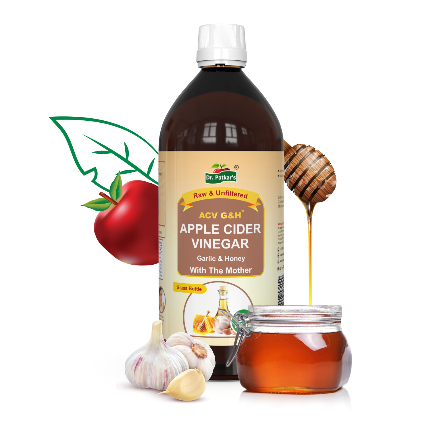 Dr. Patkar's Apple Cider Vinegar with Garlic & Honey | Unfiltered & Undiluted | Immunity (With Mother) 500ml